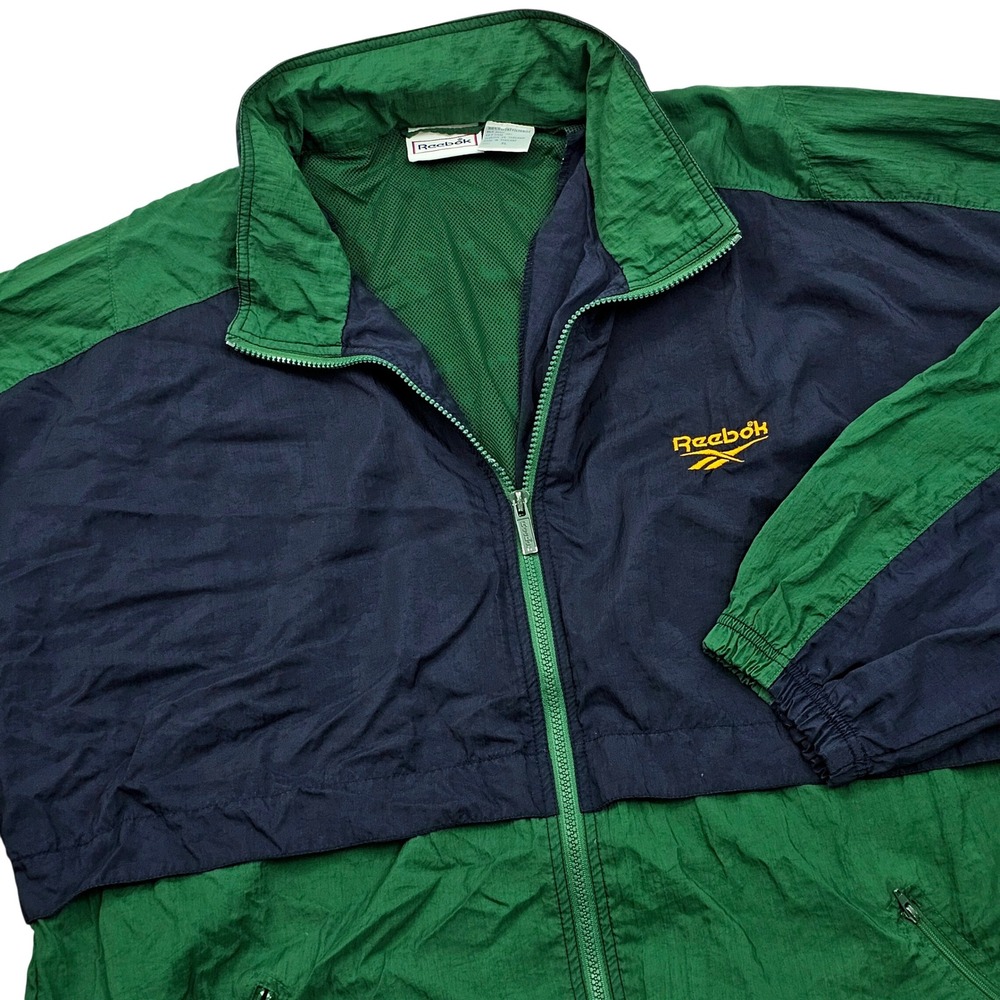 Reebok Windbreaker Mens XL Green Blue Colorblock Vintage 90s Jacket Streetwear